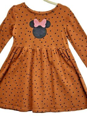 Children's black polka dot orange background Minnie Mouse pull over dress sz 4